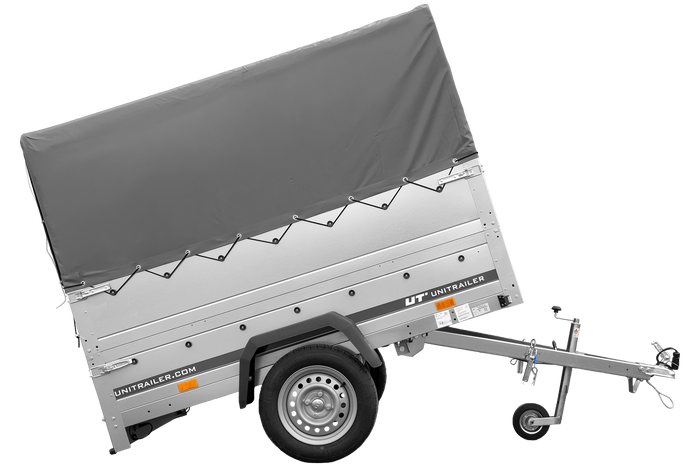 Remorque porte-voitures 200x125 UNITRAILER GARDEN 201 KIPP avec ridelles BIS, châssis H-800 et bâche grise
