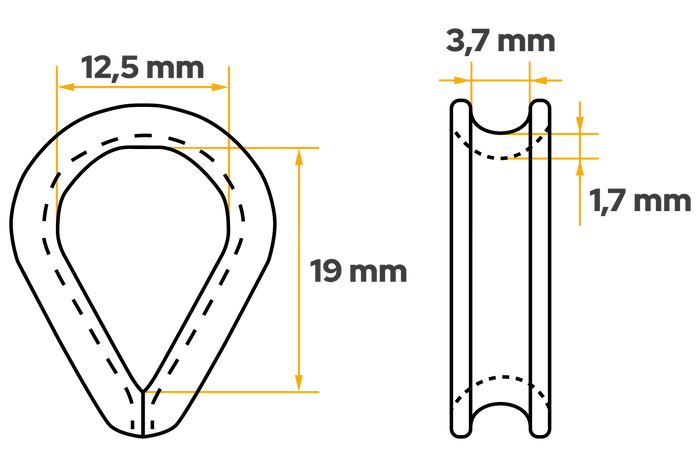 Cosse-coeur pour corde, câbles DROMET KU.3, 3 mm
