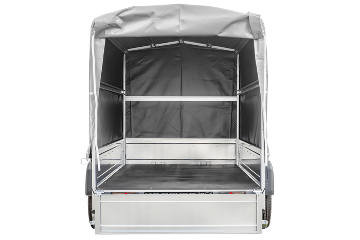 Remorque à un essieu 230x125 UNITRAILER GARDEN 230 KIPP avec châssis H-1100 et bâche grise