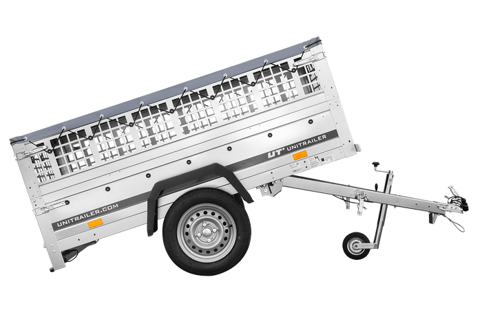 Remorque à un essieu 200x106 UNITRAILER GARDEN 200 KIPP avec côtés en filet et bâche grise