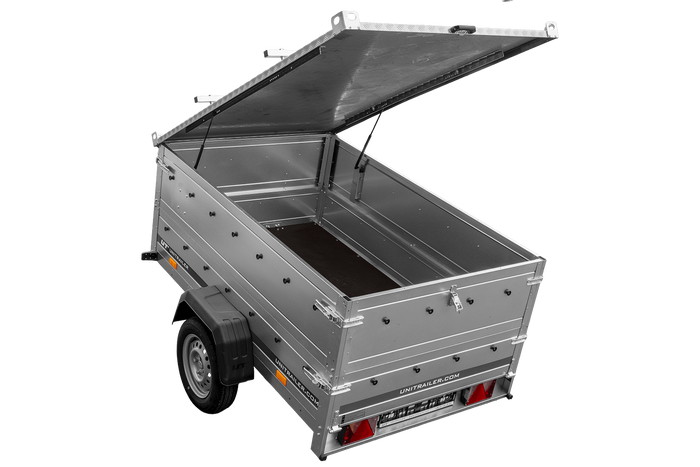 Remorque légère 200x125 UNITRAILER GARDEN 201 KIPP avec ridelles supplémentaires et bâche en aluminium