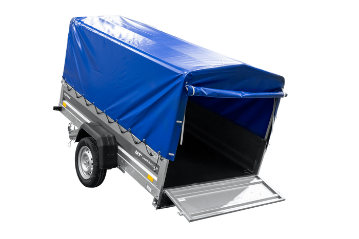 Remorque porte-voitures sur ressorts 230x125 UNITRAILER FORCE 230/R KIPP avec châssis H-800 et bâche bleue