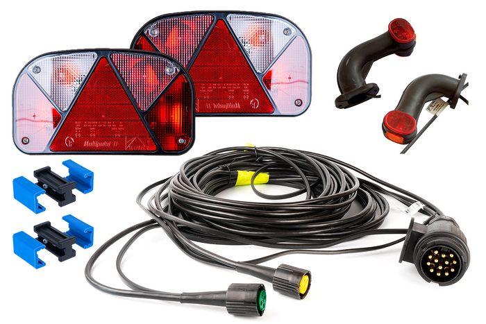 Kit d'éclairage : feux arrière ASPÖCK + feux de position latéraux ASPÖCK + faisceau MANTES 7 m 13 broches + connecteurs rapides