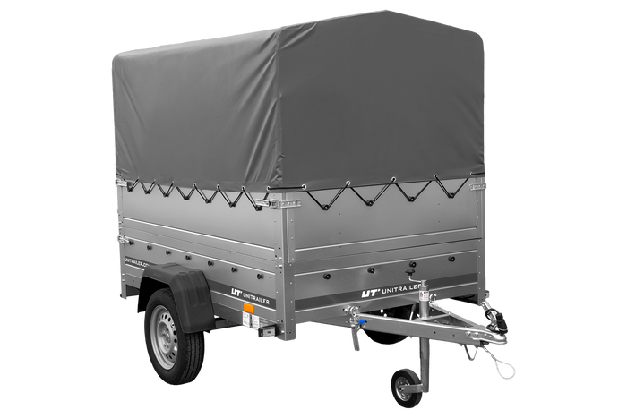 Remorque porte-voitures 200x125 UNITRAILER GARDEN 201 KIPP avec ridelles BIS, châssis H-800 et bâche grise