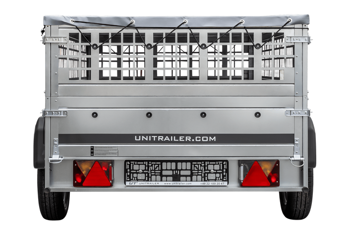 Remorque à un essieu 230x125 UNITRAILER GARDEN 230 KIPP avec côtés en filet, châssis H-0 et bâche grise