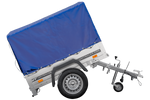 Remorque pour voiture 150x106 bâche bleue + arceau, PTAC 500 kg Garden Trailer 150 KIPP [avec roue jockey]