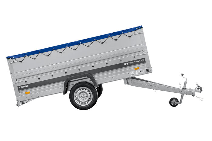 Remorque légère 264x125 UNITRAILER FORCE 264 KIPP avec ridelles BIS, châssis H-0 et bâche bleue