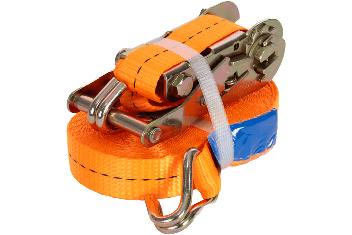 Ensemble de quatre courroies de transport UNITRAILER orange 10 m/25 mm/1 t avec tendeur