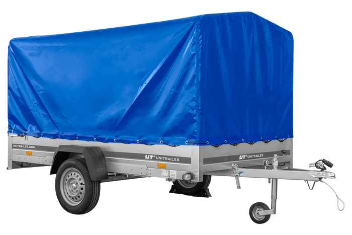 Remorque à essieu simple 264x150 UNITRAILER GARDEN 265 KIPP avec châssis H-1100 et bâche bleue