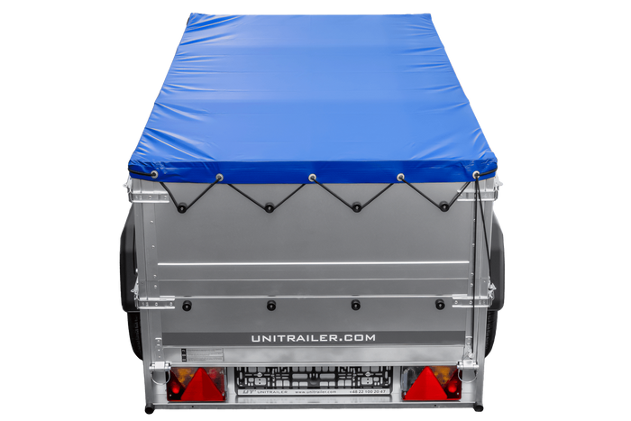 Remorque porte-voitures 200x106 UNITRAILER GARDEN 200 KIPP avec ridelles BIS, châssis H-0 et bâche bleue
