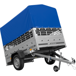 Remorque porte-voitures 200x125 UNITRAILER GARDEN 201 KIPP avec côtés en filet, châssis H-800 et bâche grise