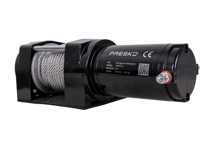 Treuil électrique pour remorque PRESKO T-REX 3.0 12V 1360 kg avec câble en acier de 11 m