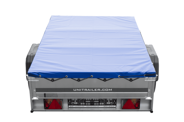 Remorque porte-voitures 200x125 UNITRAILER GARDEN 201 KIPP avec châssis H-0 et bâche bleue