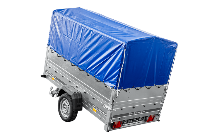 Remorque légère 230x125 UNITRAILER GARDEN 230 KIPP avec côtés BIS, châssis H-800 et bâche bleue
