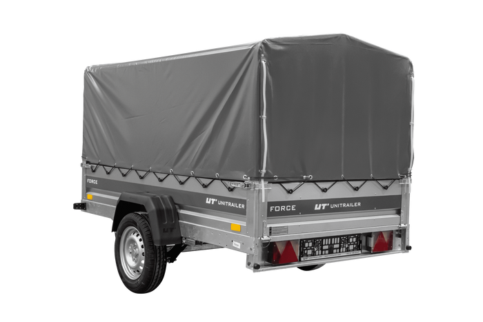 Remorque porte-voitures sur ressorts 230x125 UNITRAILER FORCE 230/R KIPP avec châssis H-800 et bâche grise