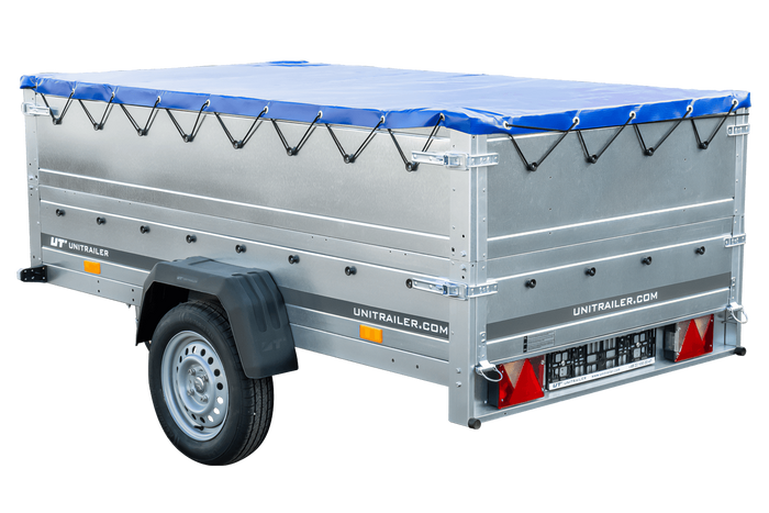 Remorque légère 230x125 UNITRAILER GARDEN 230 KIPP avec côtés BIS et bâche bleue