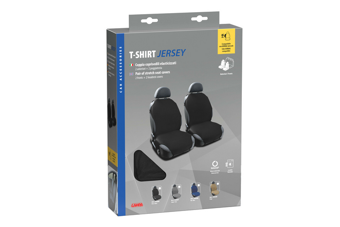 Ensemble de housses de siège auto LAMPA T-shirt noir, pour les sièges avant