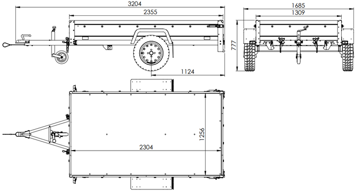 Remorque légère 230x125 UNITRAILER GARDEN 230 KIPP avec côtés BIS et bâche bleue