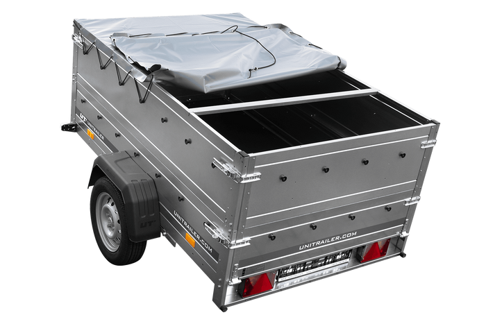 Remorque légère sur ressorts 200x125 UNITRAILER GARDEN 201/R KIPP avec côtés BIS, cadre H-0 et bâche grise