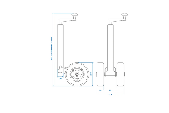 Roue jockey ProPlus 341508V02 150 kg 48 mm 550-770 mm