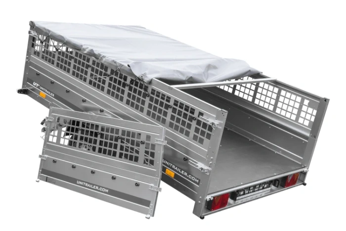 Remorque légère sur ressorts 264x150 UNITRAILER GARDEN 265/R KIPP avec ridelles grillagées, châssis H-0 et bâche grise