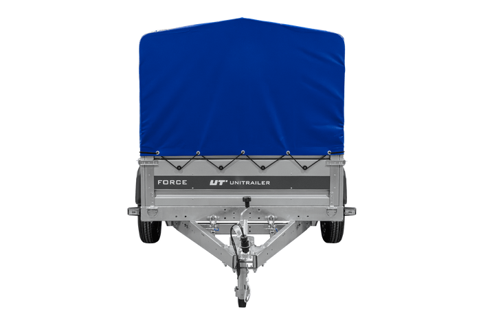 Remorque porte-voitures sur ressorts 230x125 UNITRAILER FORCE 230/R KIPP avec châssis H-800 et bâche bleue