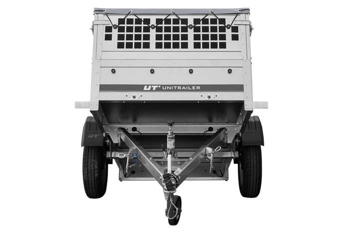 Remorque à un essieu 200x106 UNITRAILER GARDEN 200 KIPP avec côtés en filet et bâche grise