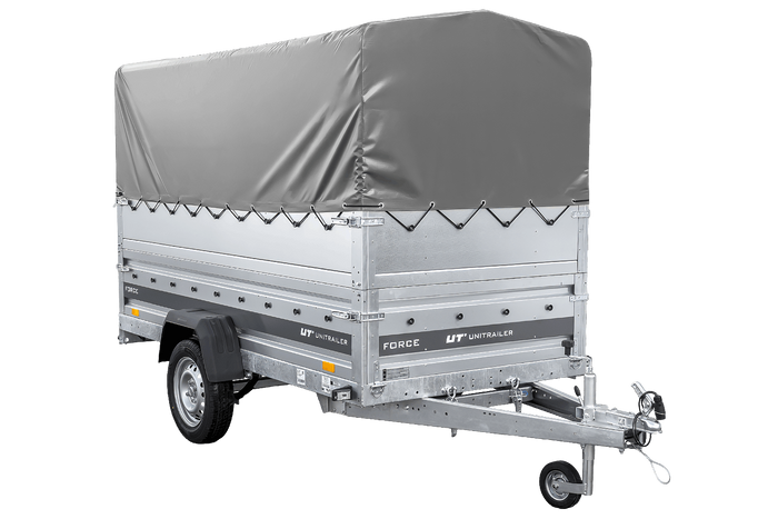 Remorque 264x125 UNITRAILER FORCE 264 KIPP avec ridelles BIS, châssis H-800 et bâche grise
