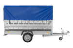 Remorque porte-voitures 264x125 UNITRAILER FORCE 264 KIPP avec côtés en filet, châssis H-800 et bâche bleue