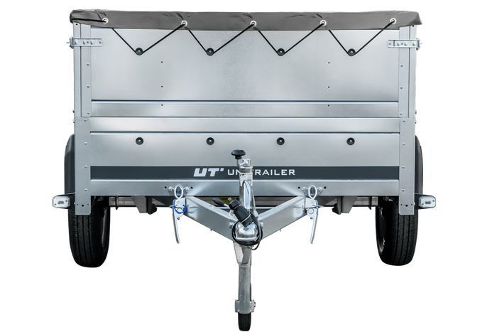 Grande remorque 230x125 avec bâche plate grise, tiges de support bâche, rehausses de ridelles et roue jockey - Garden Trailer 230 KIPP