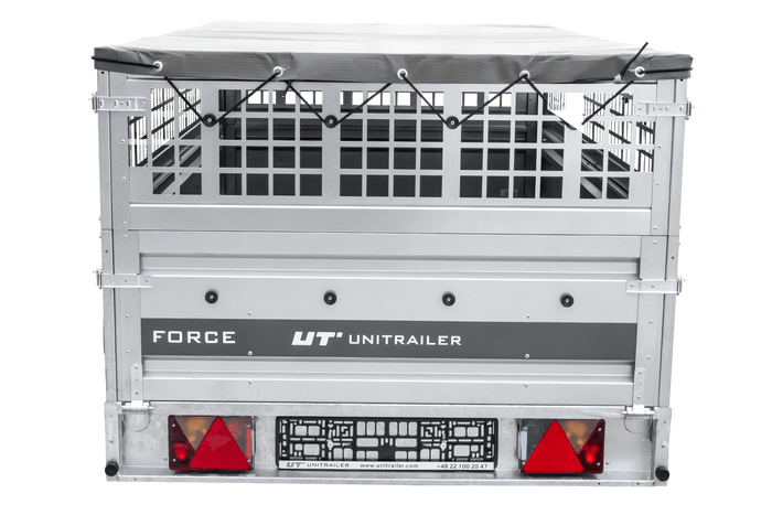 Remorque à un essieu sur ressorts 264x125 UNITRAILER FORCE 264/R KIPP avec côtés en filet, châssis H-0 et bâche grise