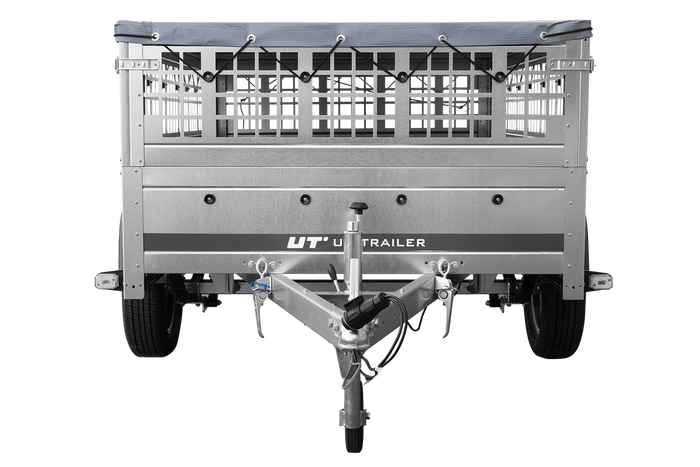 Remorque porte-voitures sur ressorts 200x125 UNITRAILER GARDEN 201/R KIPP avec côtés en filet, châssis H-0 et bâche grise