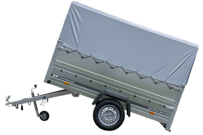 Remorque porte-voitures 230x125 UNITRAILER GARDEN 230 KIPP avec ridelles BIS, châssis H-800 et bâche grise