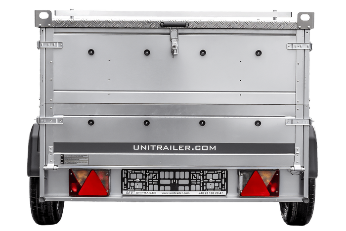 Remorque à un essieu sur ressorts 230x125 UNITRAILER GARDEN 230/R KIPP avec ridelles supplémentaires et capot en aluminium
