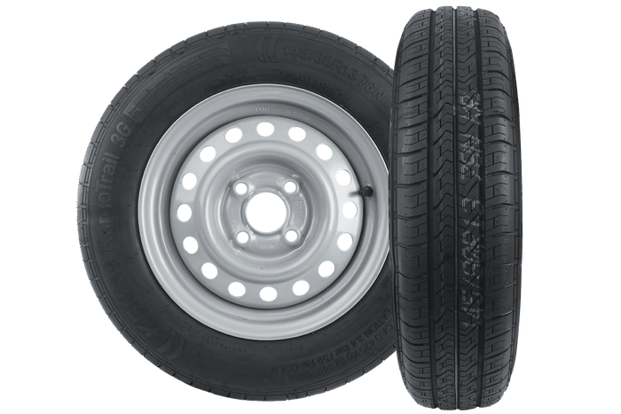 Jeu de deux roues pour remorques UNITRAILER / TEMARED / PATRICK REMORQUES / ERDE PNEU KENDA 145/80 R13 78N STARCO JANTES 4Jx13"H2 4x100 ET:30