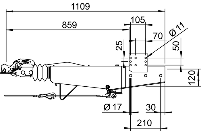 Dispositif de dépassement AL-KO 2.8VB1 avec attelage AK351 pour remorque de 3500kg à timon carré