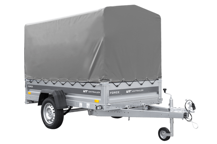 Remorque porte-voitures sur ressorts 230x125 UNITRAILER FORCE 230/R KIPP avec châssis H-1100 et bâche grise