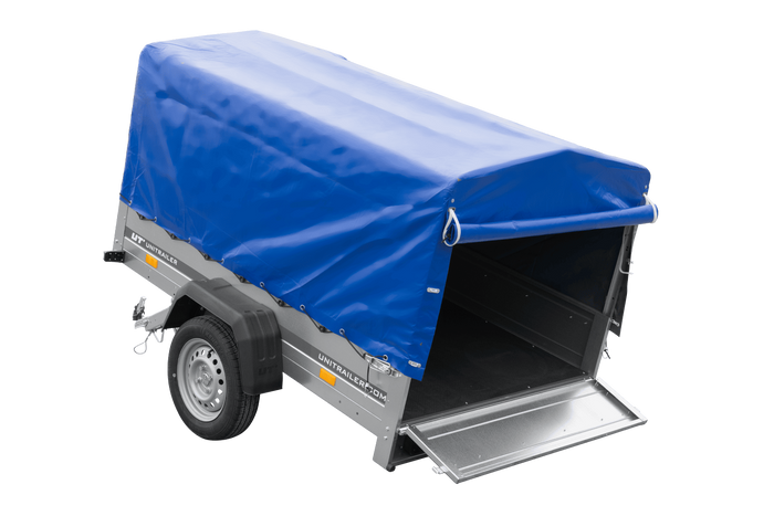 Remorque légère 200x125 UNITRAILER GARDEN 201 KIPP avec châssis H-800 et bâche bleue