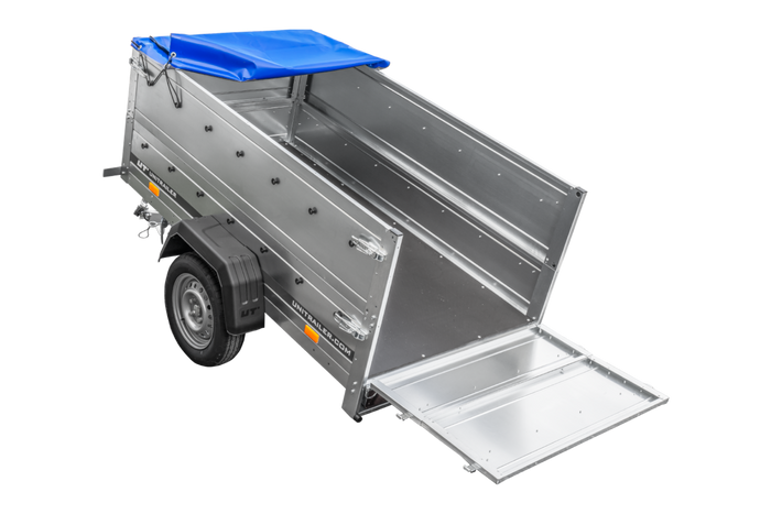 Remorque à un essieu 200x106 UNITRAILER GARDEN 200 KIPP avec côtés BIS et bâche bleue