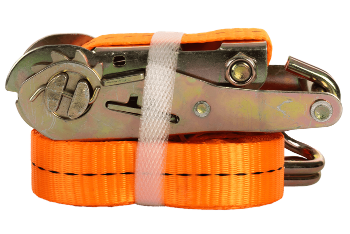 Ensemble de quatre courroies de transport UNITRAILER orange de 5 m/25 mm/1 t avec tendeur