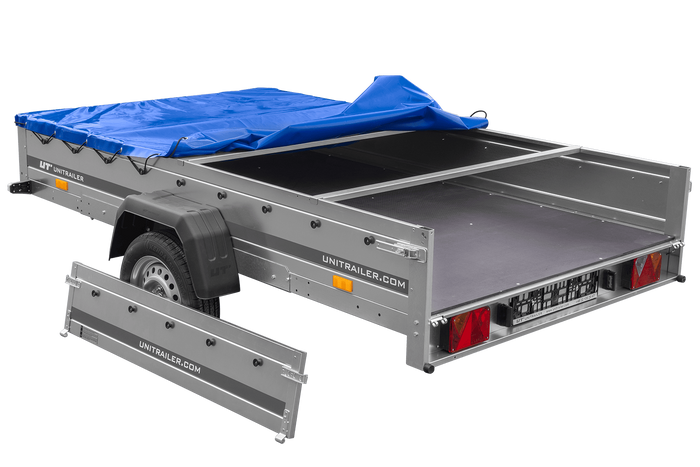 Remorque à un essieu sur ressorts 264x150 UNITRAILER GARDEN 265/R KIPP avec châssis H-0 et bâche bleue