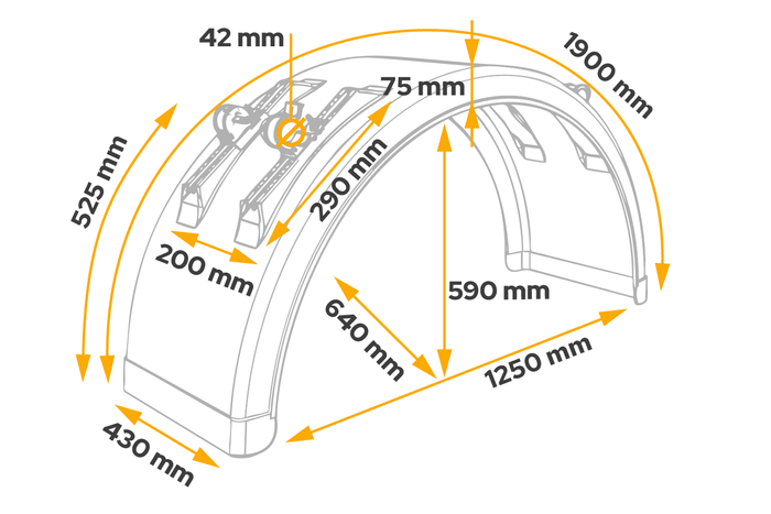 Garde-boue pour remorque 19,5-22,5" DOMAR DK3075 passage de roue 1250/430mm avec supports de montage