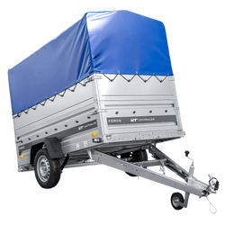 Remorque à un essieu sur ressorts 230x125 UNITRAILER FORCE 230/R KIPP avec ridelles BIS, châssis H-800 et bâche bleue