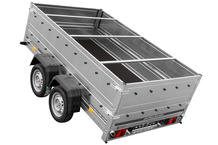 Remorque à deux essieux 264x150 UNITRAILER GARDEN 265/2 KIPP avec ridelles BIS, châssis H-0 et bâche bleue