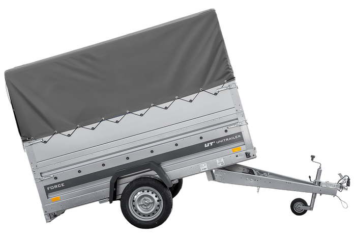 Remorque à un essieu sur ressorts 230x125 UNITRAILER FORCE 230/R KIPP avec ridelles BIS, châssis H-800 et bâche grise