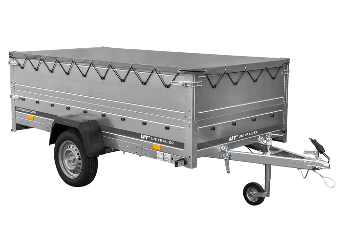 Remorque à un essieu sur ressorts 264x125 UNITRAILER GARDEN 264/R KIPP avec côtés, ridelles BIS, châssis H-0 et bâche grise