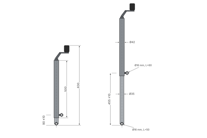 Leveur à manivelle UNITRAILER pour le basculement et le déchargement d'une remorque porte-voitures de 1000 kg (500-865 mm)