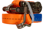 Ensemble de quatre courroies de transport UNITRAILER orange 10 m/25 mm/1 t avec tendeur