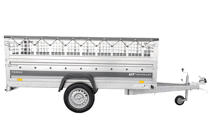 Remorque à un essieu 264x125 UNITRAILER FORCE 264 KIPP avec ridelles grillagées, châssis H-0 et bâche grise