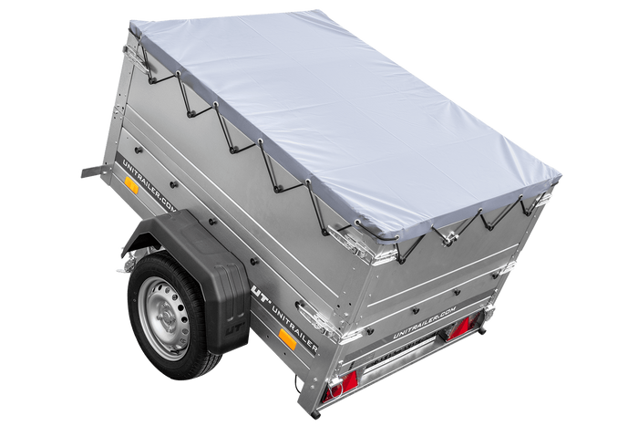 Remorque porte-voitures 150x106 UNITRAILER GARDEN 150 KIPP avec ridelles BIS, châssis H-0 et bâche grise